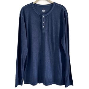 True Grit Henley Tee Medium Long Sleeve Navy Blue Pullover Comfort Soft EUC